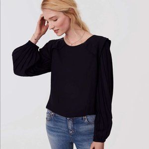 LOFT Navy Blue pleated long balloon sleeve top Sz S